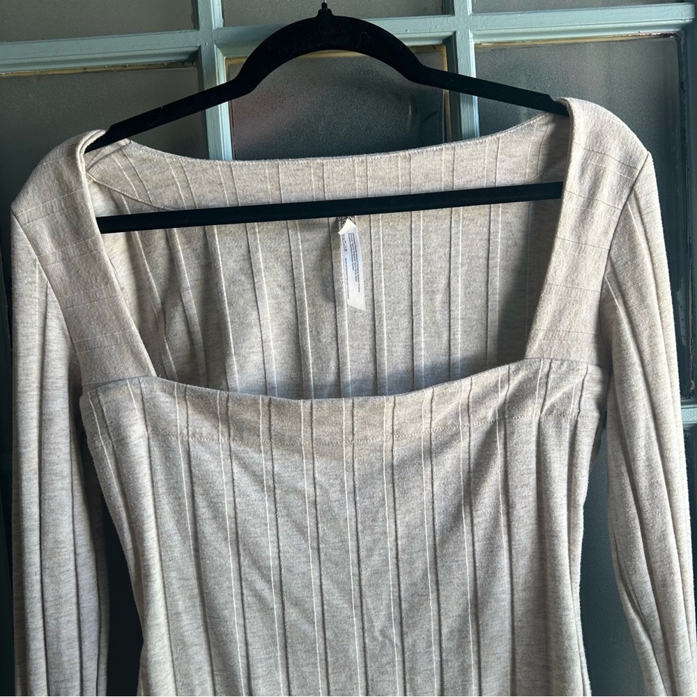 Free People Intimately Beside Me Ribbed Square Neck Long Sleeved Bodysuit Medium - Picture 6 of 11